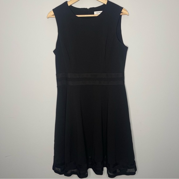 Calvin Klein Illusion‎ Trim Flare Black Dress (12) - Picture 1 of 11